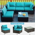 thumbnail image 4 of Costway 5PCS Patio Rattan Furniture Set Cushioned Sofa Chair TeaTableTurquoise, 4 of 10