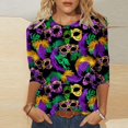 thumbnail image 2 of Penkiiy 2024 Blouse Mardi Gras Tops pour Femmes T-Shirt Quotidien Manches 3/4 Blouse Imprimé Masque Haut Carnaval Col Rond Chemise Décontractée TG Multicolore, 2 of 5