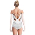 thumbnail image 3 of Aislor Justaucorps de Danse à Paillettes pour Femmes avec Strass, Robe de Danse Jazz Latine à Franges avec Gants Ivoire m, 3 of 7