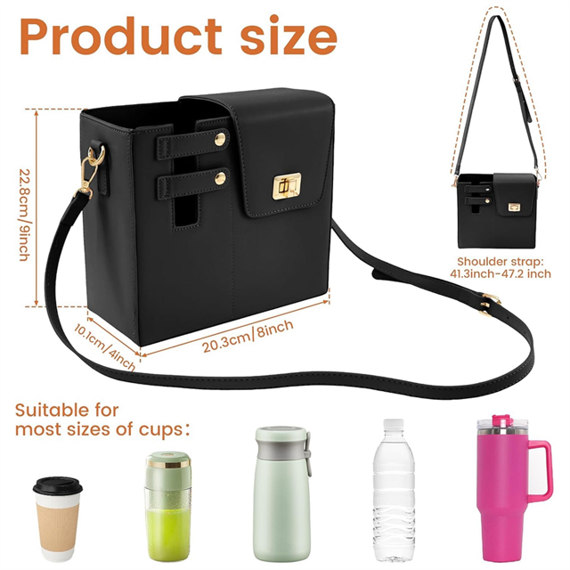 Leather Crossbody Water Cup Storage Bag with Adjustable Shoulder Strap Brown