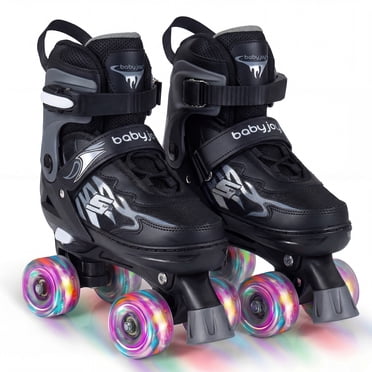 Gymax Kids Roller Skates 4 Sizes Adjustable Quad Skates w/Light-up Wheels for Ages 7-9 Black