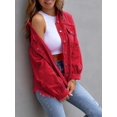 thumbnail image 3 of SEARIPE Women‘s Casual Denim Jacket Frayed Hem Ripped Long Sleeve Jean Jacket With Pockets Pink M, 3 of 5