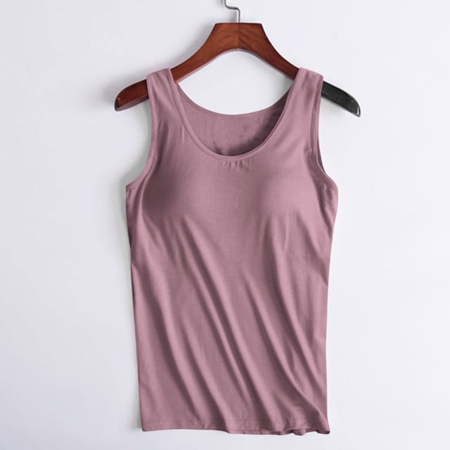 Meichang Camisole avec Soutien-Gorge Intégré pour Femmes Grande Taille Sans Manches Col Rond Débardeurs en Modal Chandails Extérieur Course Athlétique Entraînement Débardeurs