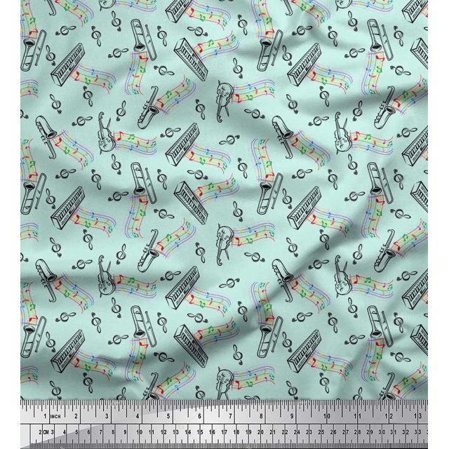 Soimoi Cotton Duck Fabric Notes,Piano & Guitar Musical Instrument Fabric Prints by Yard 42 Inch Wide