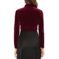 thumbnail image 3 of INSPIRE CHIC Boléro Court en Velours à Manches Longues Ouvert sur le devant pour Femme TP Bourgogne, 3 of 7