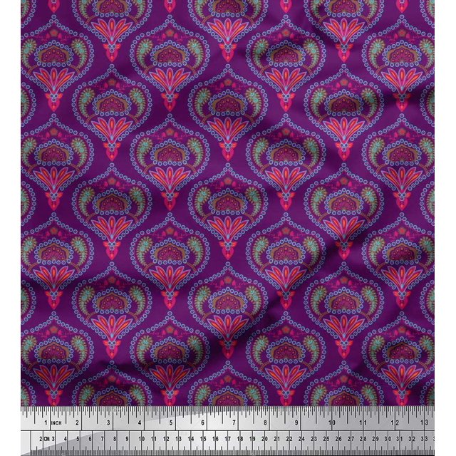 Soimoi Rayon Fabric Moroccan Damask Printed Fabric 1 Yard 42 Inch Wide
