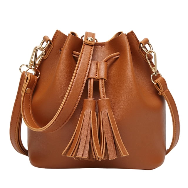 Milaget footful Bucket Shoulder Bag Drawstring Bag Purse Handbags Small Shopping Brown