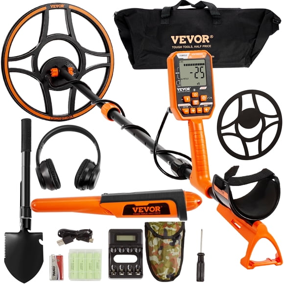 VEVOR Waterproof Metal Detector, 12" Coil, Professional Rechargeable Gold Detector, 39-50 in Adjustable with LCD 7 Modes Advanced DSP Chip Bluetooth Headset, IP68 for Detecting Gold Treasure Hunting