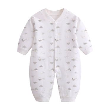 Pisexur Newborn Baby Boys Girls Rompers V Neck Long Sleeve Toddler Romper Cute Print Side Tie Romper Jumpsuits Unisex Cotton Infant Clothes 0-9 Months