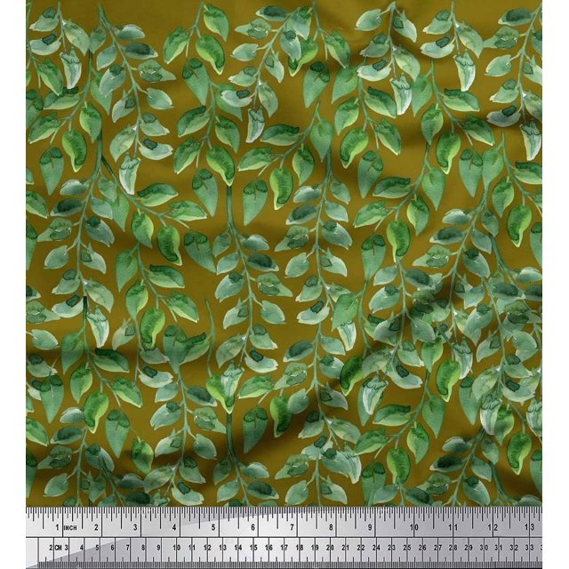 Soimoi Cotton Poplin Fabric Leaves Panel Printed Fabric 1 Yard 56 Inch Wide