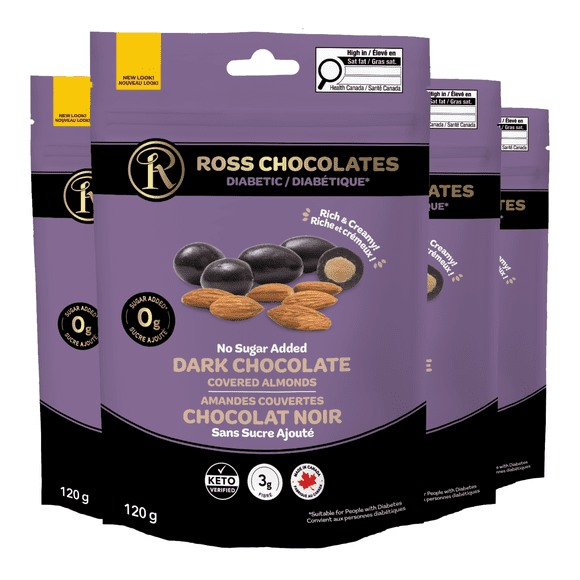Ross Chocolates - Chocolate Covered Almonds No Sugar Added Dark Chocolate x4
