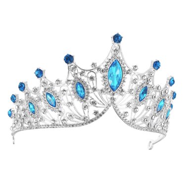 Unique Bargains Women Faux Crystal Queen Crowns Tiara Rhinestone Tiaras Bride Party Cosplay Tiaras Silver Tone Dark Blue