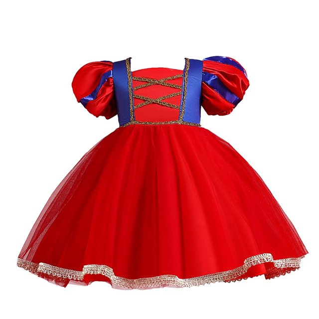 Penkiiy Robes pour Filles Enfants Bébés Filles Enfants d'Âge Moyen Jupe en Gaze à Paillettes Contrastées Fête Cosplay Robe de Mascarade Robe Rouge de Fête Robes de Mariage pour 7-8 Ans