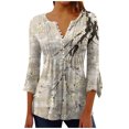 thumbnail image 1 of Meichang Chemisiers Boutonnés pour Femmes 2024 Tunique Plissée Manches 3/4 Évasées Chemise Décontractée à Imprimé Floral Blouse Évasée Douce Extensible Fendue Col en V T-Shirts Haut pour les Vacances, 1 of 5