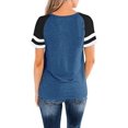 thumbnail image 2 of Nouveau Col Ras du Cou T-Shirt Manches Courtes Top Casual Couleur Bloc Blouse Femmes, 2 of 2