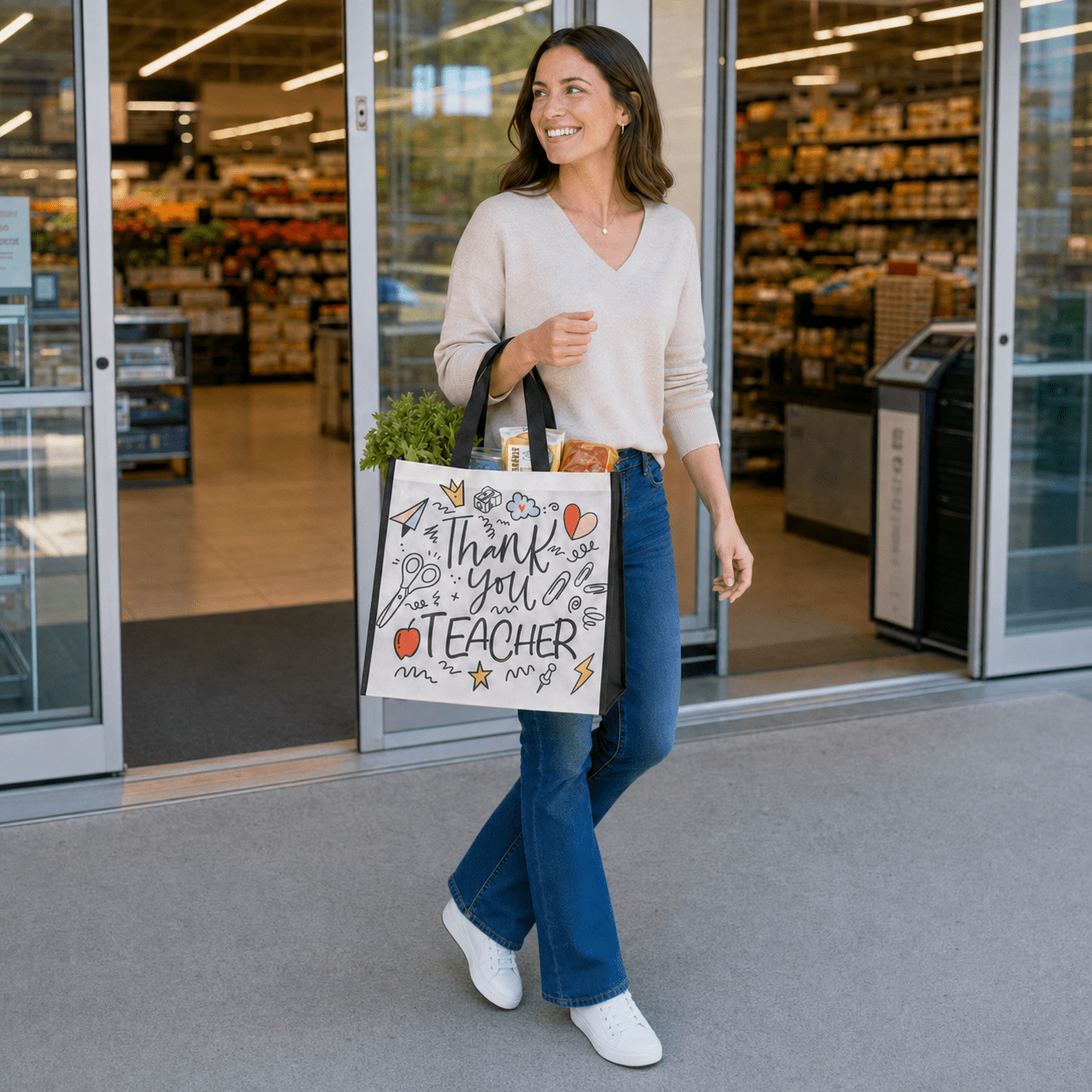 Walmart Sac d’épicerie réutilisable reconnaissance des enseignants, sac fourre-tout avec porte-bouteilles, noir