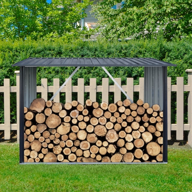 Outdoor Steel Firewood Rack and Metal Storage Shed,Two-In-One,3*7 FT