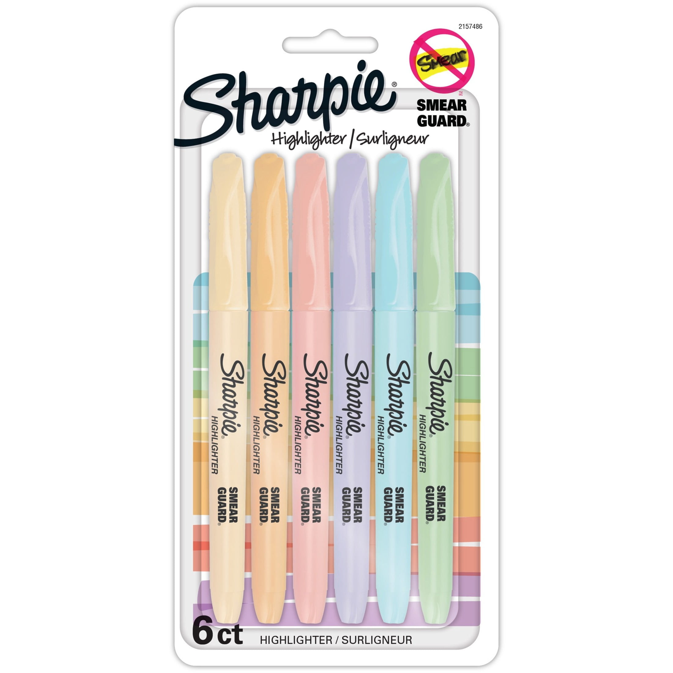 Surligneurs de poche Sharpie, pointe biseautée fine, couleurs pastel douces, 6 unités