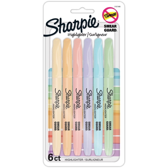 Sharpie Pocket Highlighters, Narrow Chisel Tip, Mild Pastel Colours, 6 Count