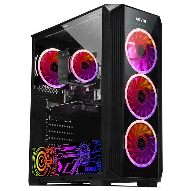 Tour de Bureau de Jeu PC AQVIN avec Carte Vidéo DDR6 Radeon RX 6500 XT 4 Go (HDMI), Processeur Intel Core i5, Windows 11 Pro, 32 Go de RAM DDR4 512 Go, Lumière RGB, Wi‐Fi Prêt, Clavier et Souris de Jeu