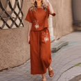 thumbnail image 2 of Kcodviy Ensembles en Lin pour Femmes Combinaisons pour Femmes Grande Taille2 Pcs Salopettes de Neige en Coton pour Dames Femmes Blouse Imprimée à Manches Courtes Robe de Fête pour Femmes Pantalon Court Ample Tailleur Deux Pièces Tailleurs Pantalons, 2 of 5