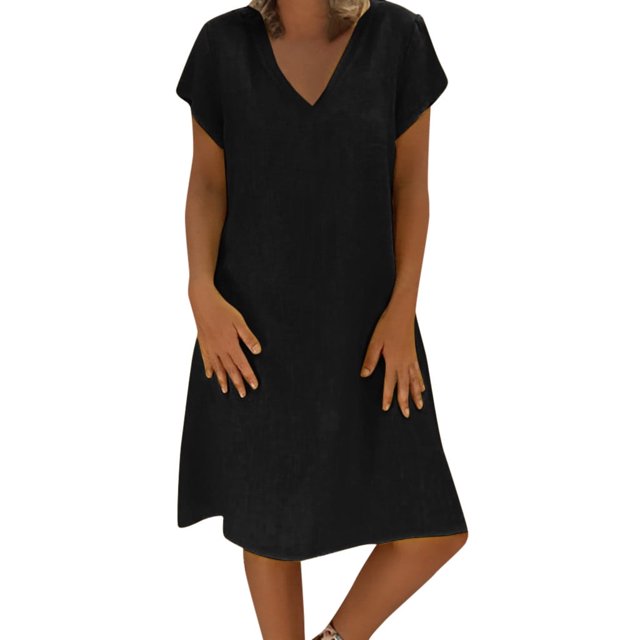 Kcodviy Taille Été Robe Décontractée Robes d'Été pour Femmes Coton Femmes Feminino Plus Robes Décontractées pour Femmes Grande Taille Style T-Shirt Dames Robe Midi pour Femmes Robe Robe pour Femme