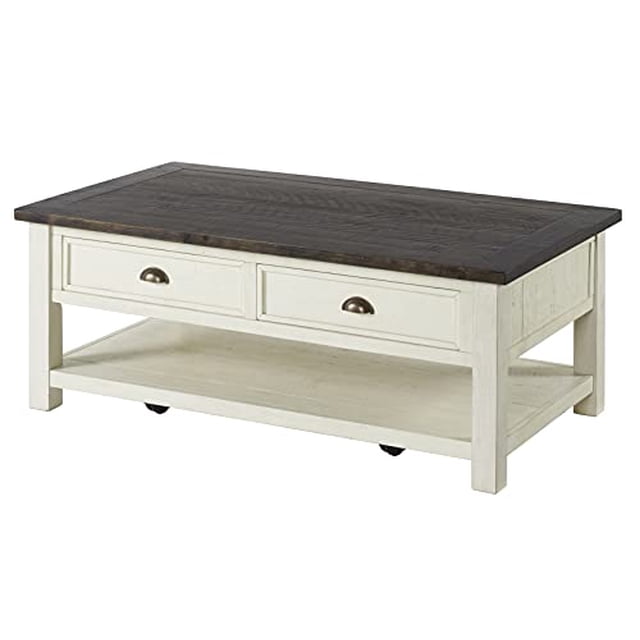 Martin Svensson Home Solid Wood Coffee Table, Cream White with Brown Top