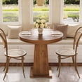 thumbnail image 1 of Tribesigns Solid Wood Round Dining Table, 31.5" Small Kitchen Table for 2, Modern Farmhouse Dinner Table for Dining Room, Kitchen, Living Room, Artistic Geometric Base, Table Only (Rustic Brown), 1 of 7