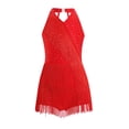 thumbnail image 1 of Ocealan Robe de Danse Latin Jazz pour Filles Enfants Costume de Danse Tango Rumba Samba Scintillant Justaucorps à Franges Rouge 12, 1 of 7