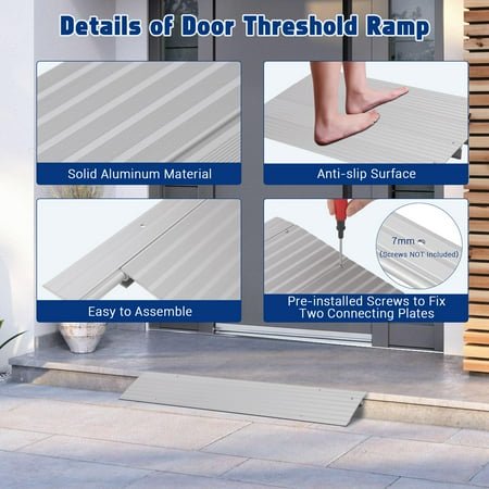 GloryStar Rise Threshold Ramps for Doorways, Portable Door Ramps, 700 Lbs Capacity, Adjustable Aluminum Entry Ramp for Wheelchairs, Scooters, Walkers, and Power Chairs