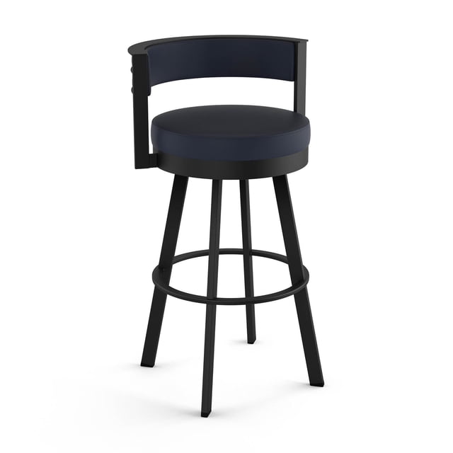 Amisco Browser 26 in. Swivel Counter Stool - Navy Blue Faux Leather / Black Metal