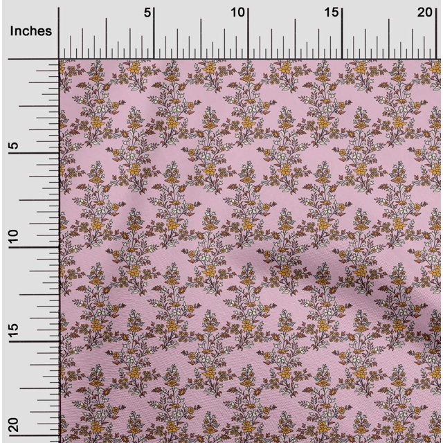 oneOone Cotton Poplin Fabric Leaves & Floral Block Printed Craft Fabric BTY 56 Inch Wide