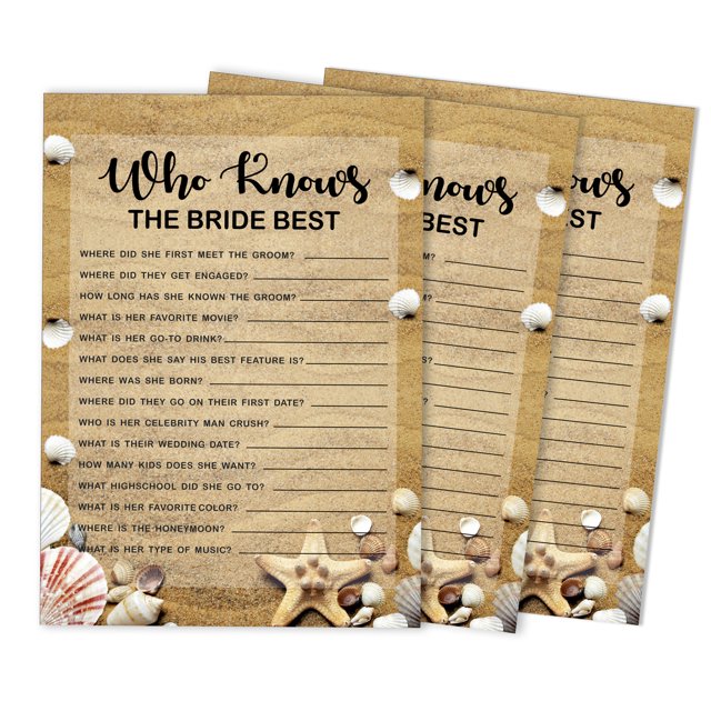 Inkdotpot 50-PackBeachHow Well Do You Know The Bride Bridal Shower Bachelorette PartyGameWho Know The Bride Best ActivityCards