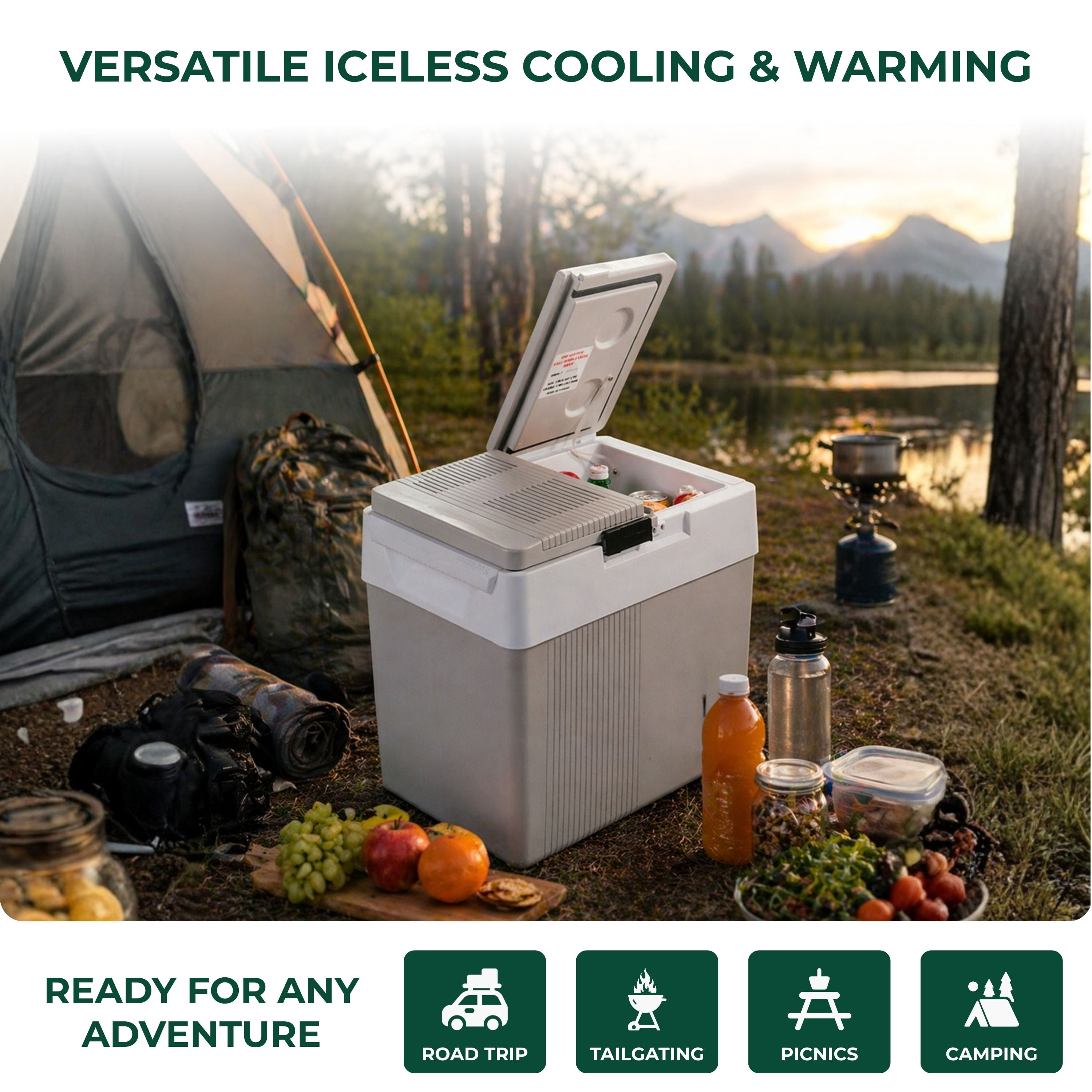 Koolatron Glacière/réchauffeur électrique 12 V, réfrigérateur thermoélectrique de voiture 31 L (33 pintes), double ouverture, mini réfrigérateur portable, gris