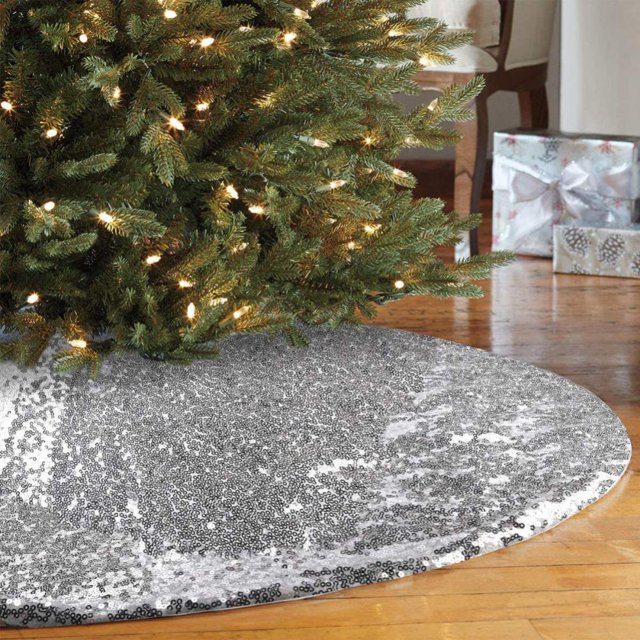 MesaSe Sequined Christmas Tree Skirt 24-Inch Sequined Double-Layer Tree Cushion Christmas Tree Decoration Double-Layer Easy-To-Wear Christmas Tree Skirt