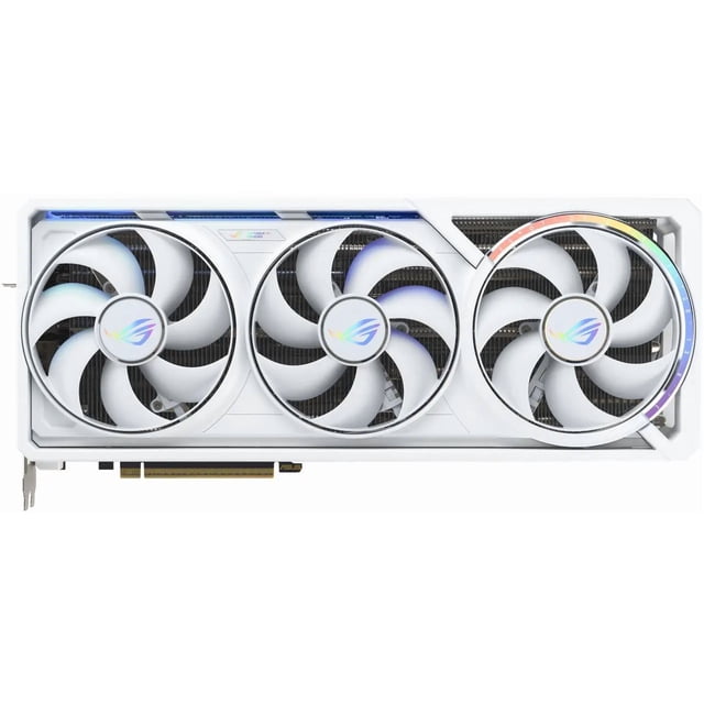 ASUS ROG Astral GeForce RTX 5080 16GB GDDR7 PCI Express 5.0 x16 DLSS 4.0 Graphics Card ROG-ASTRAL-RTX5080-O16G-WHITE white ROG shroud with ASUS branding, 16GB GDDR7 256-bit memory, PCIe 5.0 x16 connector, 2× HDMI 2.1b and 3× DisplayPort 2.1a, 10752 CUDA cores, OC boost clock 2790 MHz; often used for high-resolution gaming and GPU-accelerated rendering.
