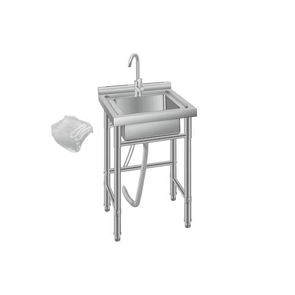 Évier Utilitaire Autoportant en Acier Inoxydable 18x14x31 Po Bol Simple avec 100 Moustiquaires Filtrantes Jetables Tuyau d'Eau Chaude et Froide Rangement sous Tablette pour Cuisine Buanderie Garage