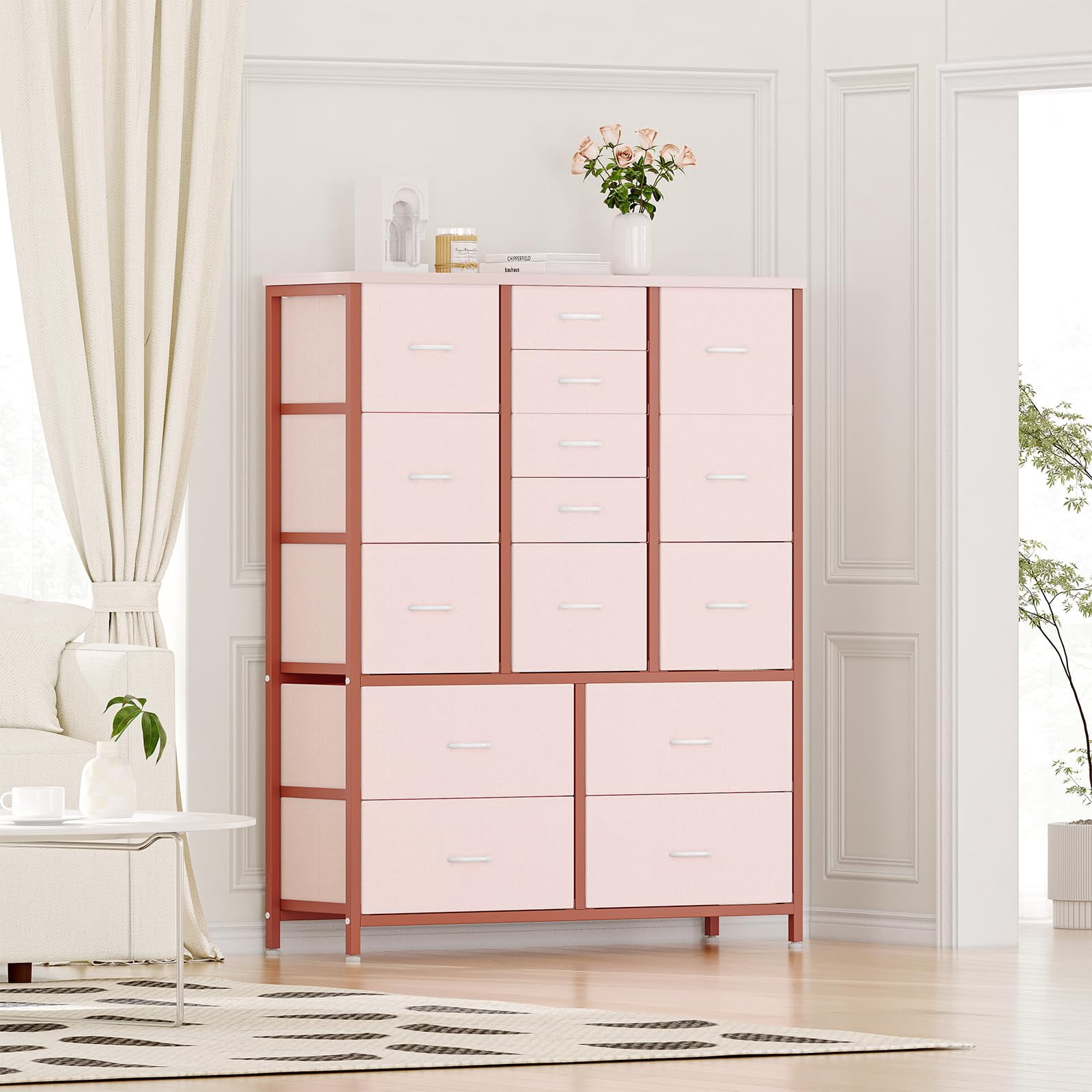 2024 New Dresser for Bedroom with 15 Drawers, Tall Dresser & Chests of Drawers, Fabric Storage Dresser for Closet, Hallway, Living Room