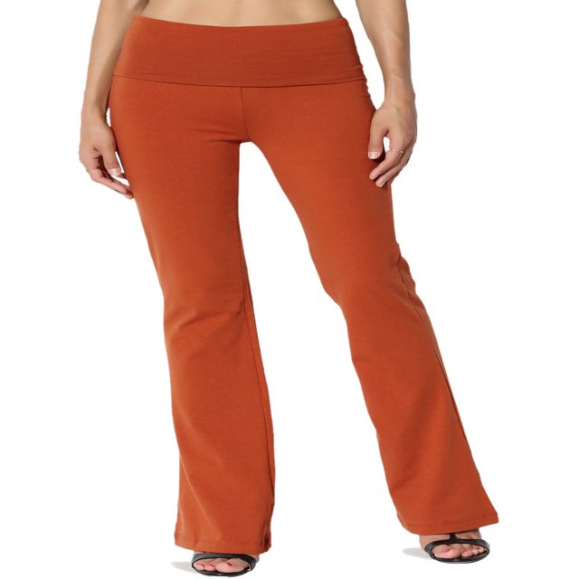 Pantalon de Yoga Décontracté pour Femmes Grande Taille, Basique, Taille Repliable, Confortable, en Coton Extensible, Coupe Bootcut