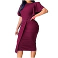 thumbnail image 1 of QUYUON Robes Décontractées pour Femmes 2023 Liquidation Robe de Travail à Col Rond Robes de Vacances Femmes Robe T-Shirt Midi à Manches Longues Style D-13969 Bordeaux TG, 1 of 1
