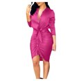thumbnail image 1 of Robe Décontractée à Manches Longues Unie Col en V pour Femmes, 1 of 6
