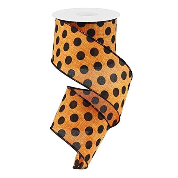 Polka Dot Wired Edge Ribbon - 2.5"" x10 Yards (Orange Black)