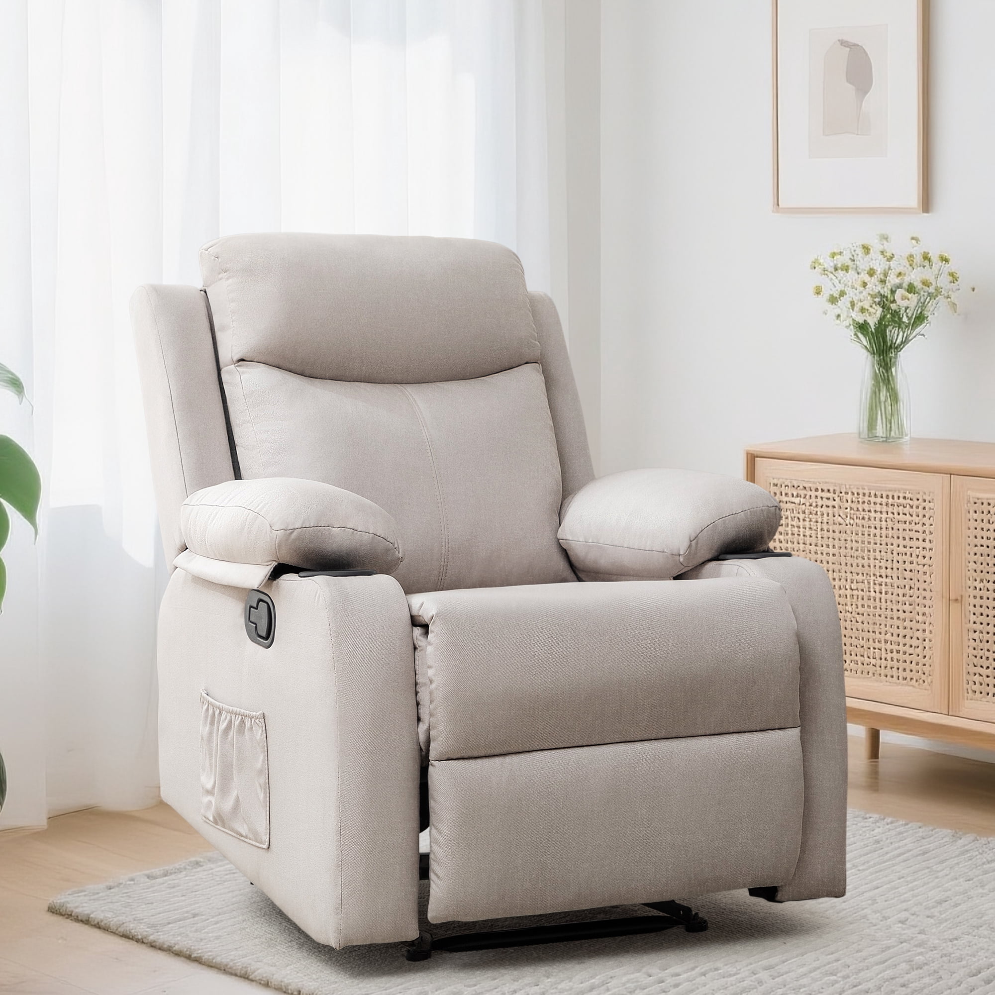 Lnsenfin Manual Small Recliner Chair for Small Spaces Linen Living Room,Beige