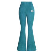 dmqupv Little Girl Leggings Girls Knit Ribbed Flare Leggings With Pocket Kids Stretch Bell Bottoms Yoga Dance Active Leggings For Youth Teen Soft Blue,Size for 8 Years