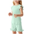 thumbnail image 1 of RXIRUCGD 2025 Summer Clothes for Kids Children's Summer Solid Color Comfortable Short Sleeve Round-Neck Top And Short Sets For Kids, 1 of 6