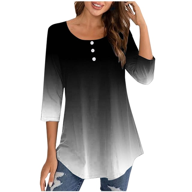 Birdeem Blouse pour Femmes Col Rond Manches 3/4 Boutonnée