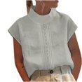 thumbnail image 1 of Birdeem Womens Spring Summer Solid Color Casual High Neck Top Cotton Linen Lace Blouses, 1 of 6