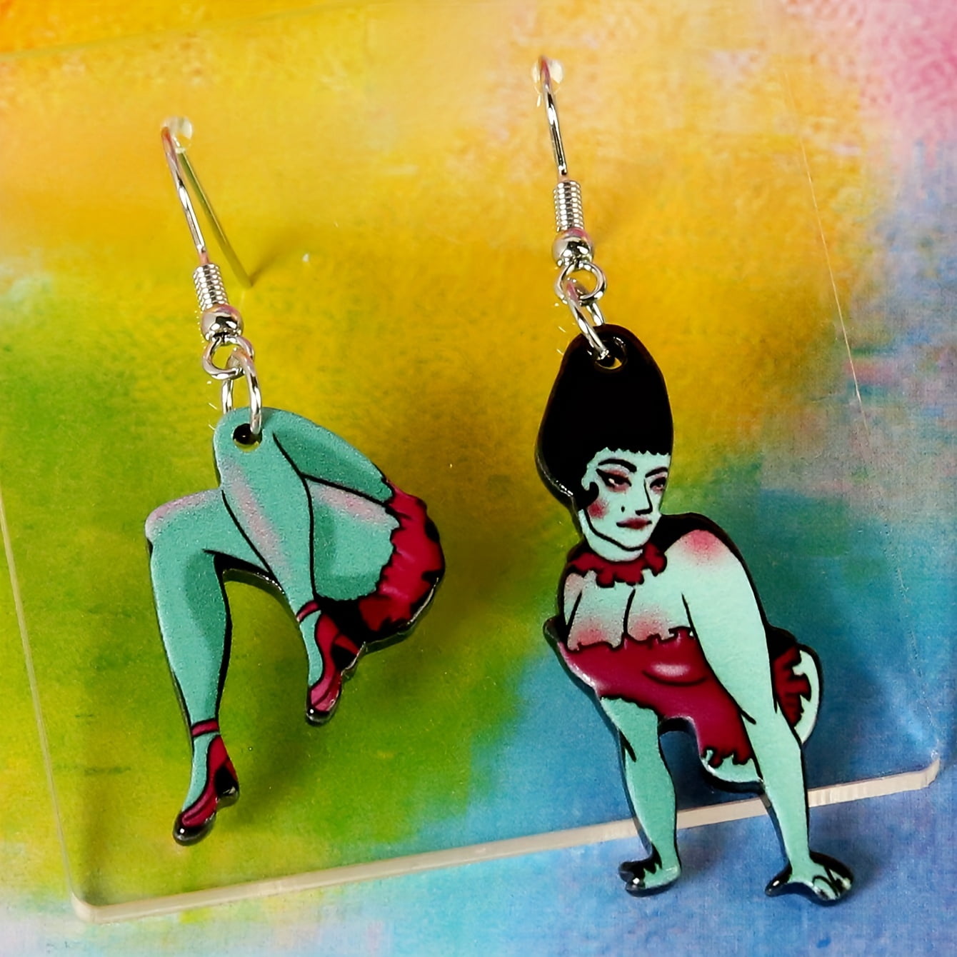 Halloween Green Monster Stump Design Asymmetric Dangle Earrings Retro Cartoon Style Ghost Festival Ear Jewelry