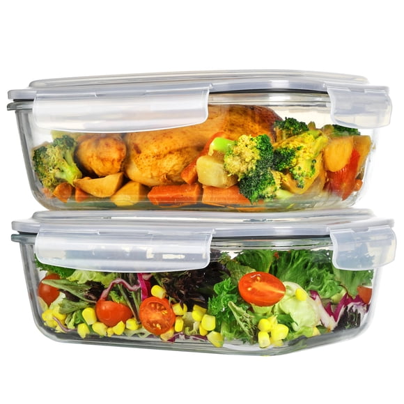 Vtopmart 2Pack 2260ml/ 76.4oz Large Glass Storage Containers with Lids, Meal Prep Food Container Set with Snap Airtight Lid for Baking, Microwave, Oven, L