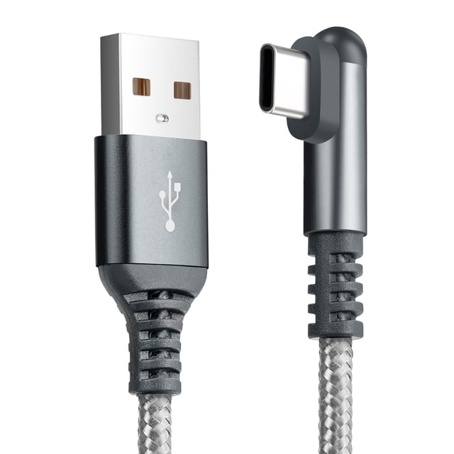 USB C Cable 10FT Right Angle, ROFAY 3.1A USB Type C Charger Cable Fast Charging Compatible with iPhone 16 Pro Max 15 Plus, Galaxy S25 Ultra S24, iPad Pro, MacBook Air (Gray)